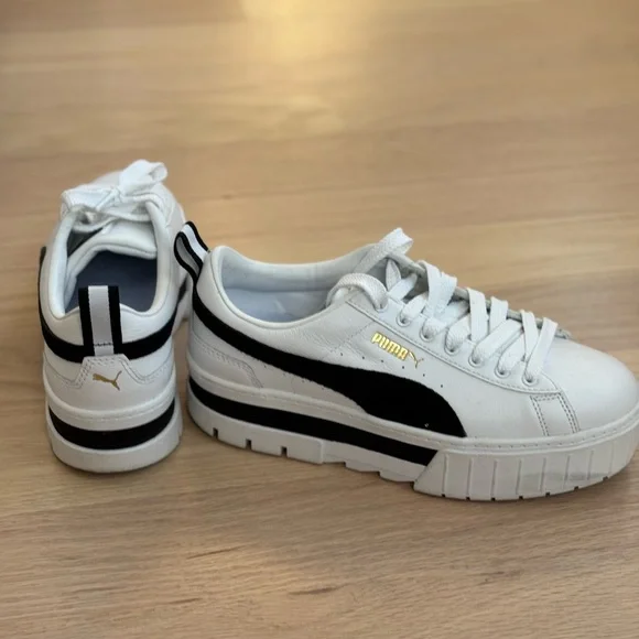 Puma White and Black Mayze Platform Sneakers - Picture 3 of 6